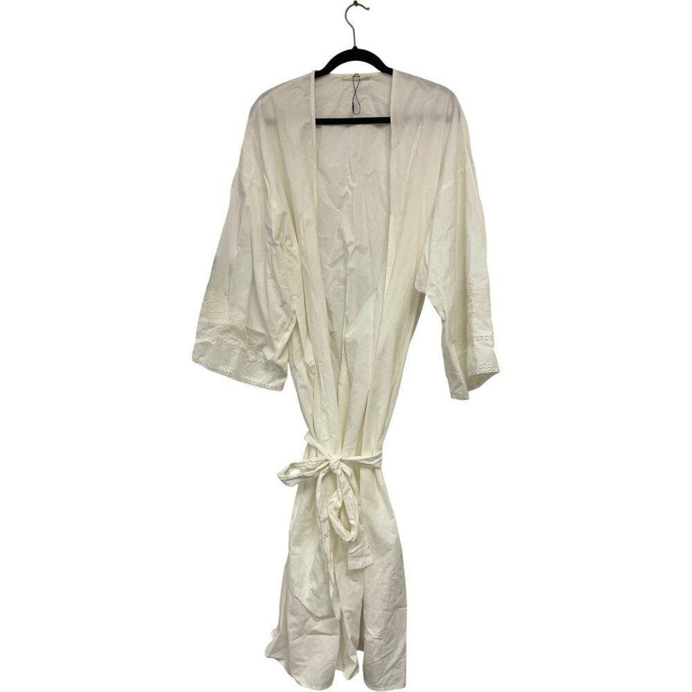 Zara Home Womens Robe Small White Embroidered Cotton Tie Waist 4178/434 NWOT